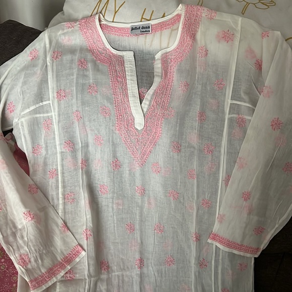 JULIET DUNN Hand Embroidered Sheer White and Pink Resort Cover Up NWOT - Picture 5 of 14